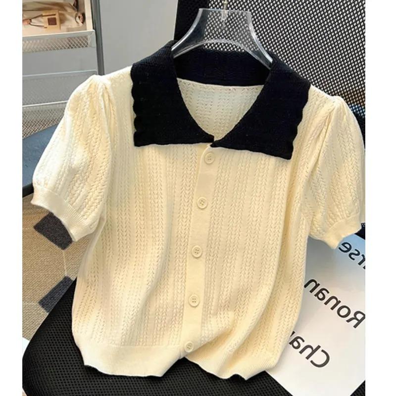Women s Contrast Collar Puff Sleeve Button Down Knit Cardigan 5XL білий
Women s Contrast Collar Puff Sleeve Button Down Knit Cardigan 5XL білий