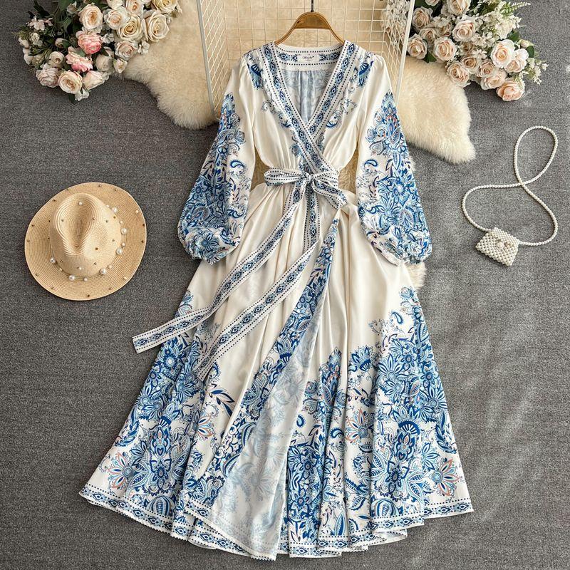 Spring and Autumn Bubble Long Sleeve Elegance Print Dress Blue L
Spring and Autumn Bubble Long Sleeve Elegance Print Dress Blue L