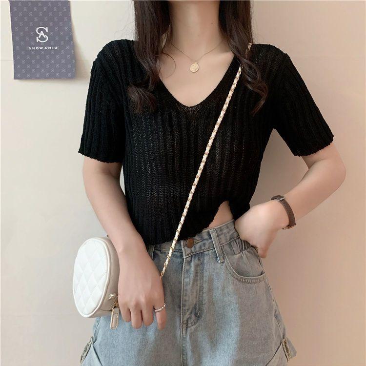 Корейский стиль шикарная ажурная шелковая трикотажная рубашка с V-образным вырезом футболка с короткими рукавами для женщин летом тонкий крой BM открытый пупок высокая талия короткий топ L чёрный
Корейский стиль шикарная ажурная шелковая трикотажная рубашка с V-образным вырезом футболка с короткими рукавами для женщин летом тонкий крой BM открытый пупок высокая талия короткий топ L чёрный