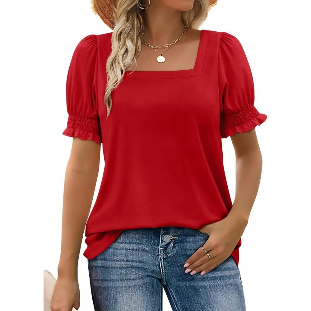 Spring and Summer New Fashionable and Simple U-neck Petal Sleeve Loose T-shirt S
Spring and Summer New Fashionable and Simple U-neck Petal Sleeve Loose T-shirt S