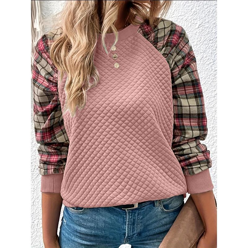 women s Quilted Plaid Patchwork Button Crew Neck Long Sleeve Loose Casual Sweatshirt Top 3XL рожевий
women s Quilted Plaid Patchwork Button Crew Neck Long Sleeve Loose Casual Sweatshirt Top 3XL рожевий