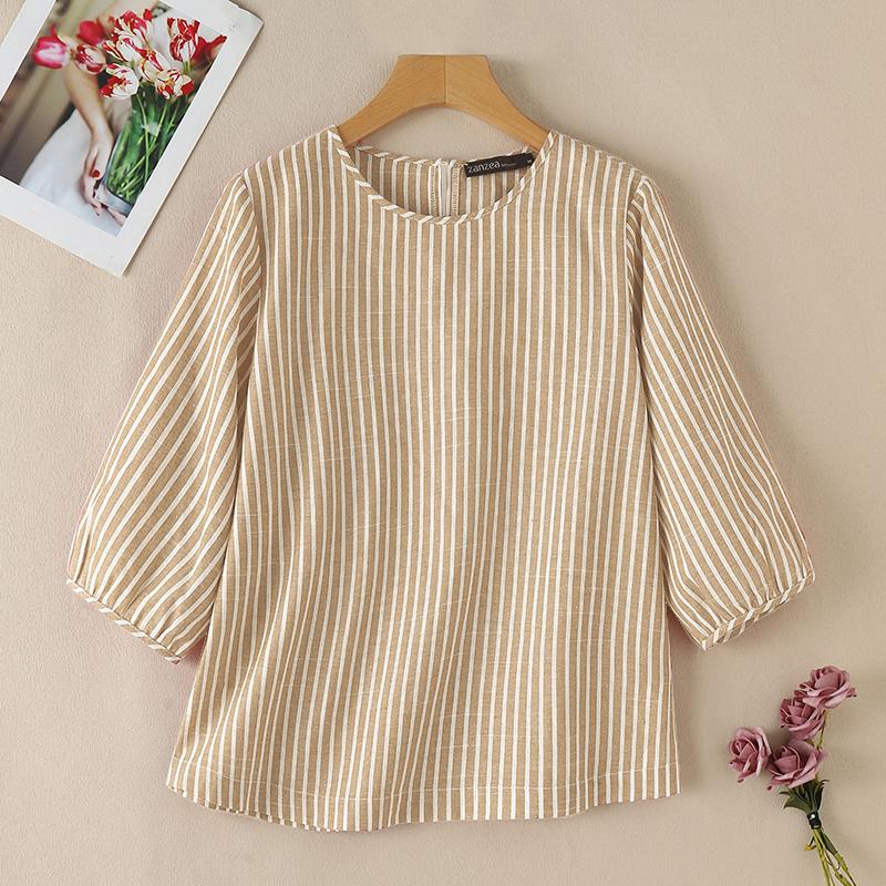 ZANZEA Женская повседневная блузка с круглым вырезом, свободная, в полоску, с рукавом 3/4 5XL
ZANZEA Женская повседневная блузка с круглым вырезом, свободная, в полоску, с рукавом 3/4 5XL