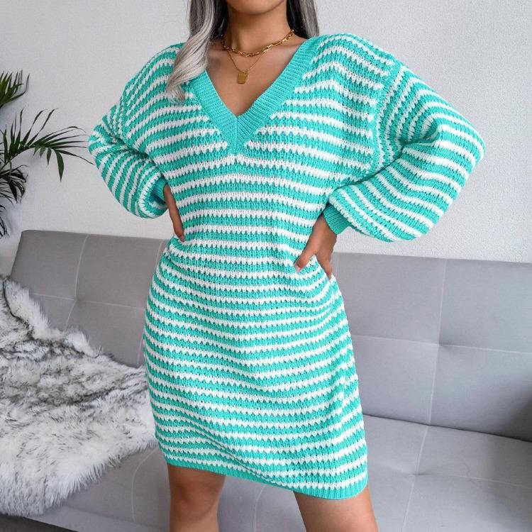 Autumn Winter Women Loose Knitted Dress Long Sleeve V Neck Stripe Hollow Out Woolen L ціан
Autumn Winter Women Loose Knitted Dress Long Sleeve V Neck Stripe Hollow Out Woolen L ціан