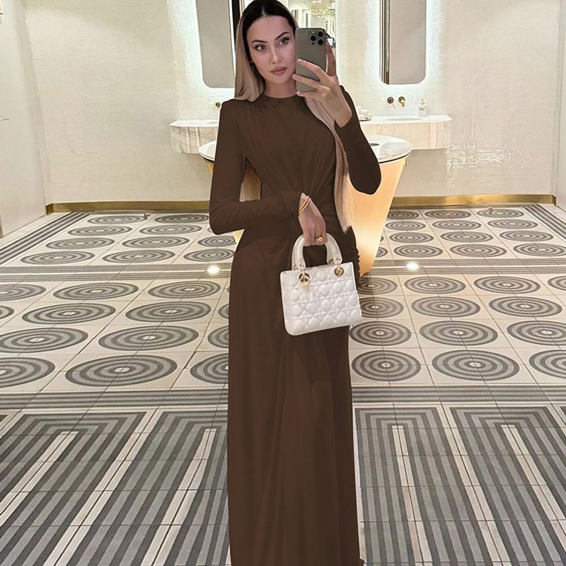 European and American Hot-Selling Women s Evening Dresses 2025 Summer New Fashion Elegant Slim-Fit Round Neck Long-Sleeve Dress Brown M
European and American Hot-Selling Women s Evening Dresses 2025 Summer New Fashion Elegant Slim-Fit Round Neck Long-Sleeve Dress Brown M