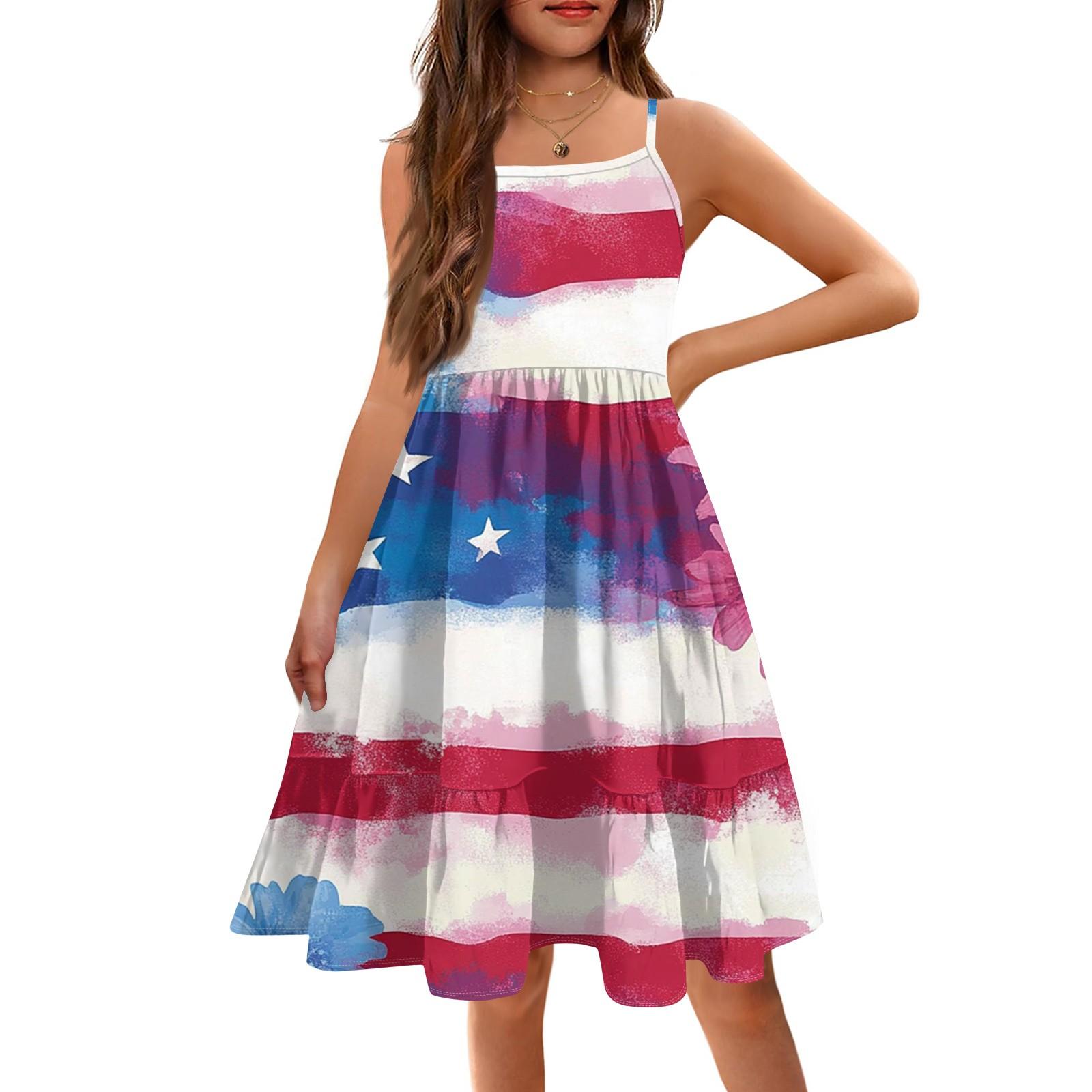 Летнее детское платье без рукавов для девочек, милое повседневное платье принцессы на День независимости 160 белый