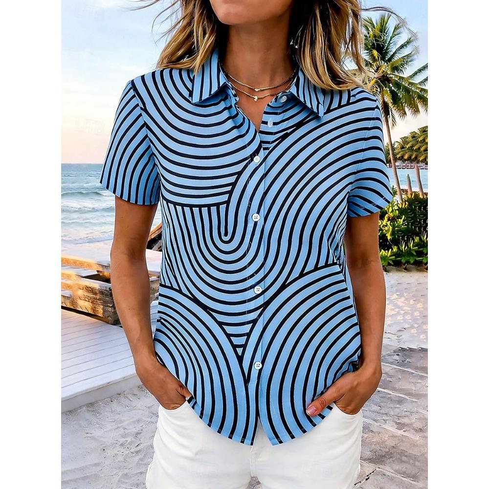 2026 Summer Women s Hawaiian stripe Pattern Shirt Lapel Collar Short Sleeve Casual Button Up Shirts for Vacation Outfits Tops 5XL
2026 Summer Women s Hawaiian stripe Pattern Shirt Lapel Collar Short Sleeve Casual Button Up Shirts for Vacation Outfits Tops 5XL