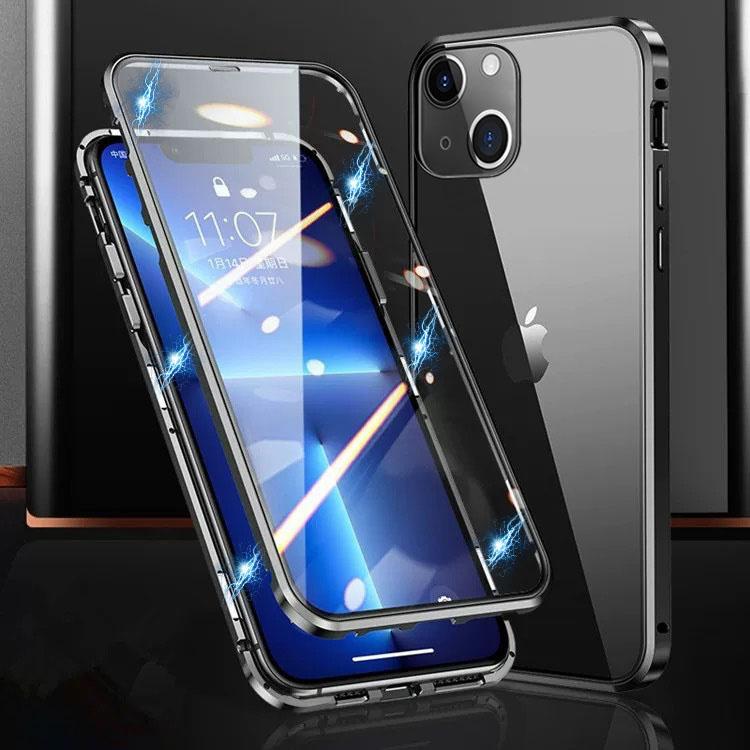 Phone Case for iPhone 15 Plus Magnetic Adsorption Metal Frame+Double-sided Tempered Glass Clear Phone Cover Black
Phone Case for iPhone 15 Plus Magnetic Adsorption Metal Frame+Double-sided Tempered Glass Clear Phone Cover Black