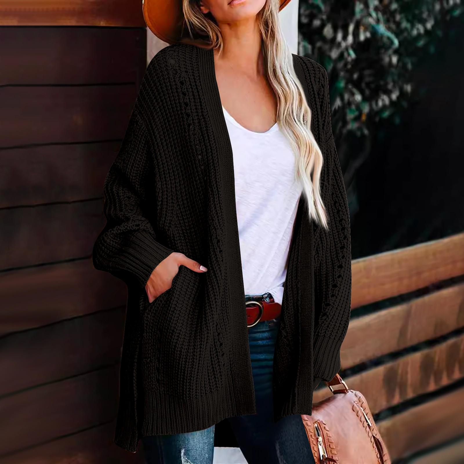Женский модный свободный кардиган с длинным рукавом, вязаный индивидуальный однотонный повседневный свитер One Size чёрный
Женский модный свободный кардиган с длинным рукавом, вязаный индивидуальный однотонный повседневный свитер One Size чёрный