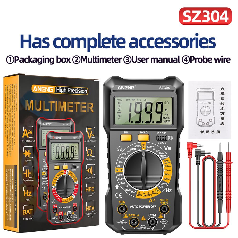 SZ304 SZ305 ANENG Digital Multimeter Volt Ohm Amp Meter Autoranging for AC/DC Current Voltage Resistance Frequency Tester 2000
SZ304 SZ305 ANENG Digital Multimeter Volt Ohm Amp Meter Autoranging for AC/DC Current Voltage Resistance Frequency Tester 2000