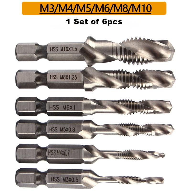 6Pcs Tap Drill Bit Set Hex Shank Titanium Plated HSS Screw Thread Bit Screw Machine Compound Tap M3 M4 M5 M6 M8 M10 Hand Tools Hexagonal срібний
6Pcs Tap Drill Bit Set Hex Shank Titanium Plated HSS Screw Thread Bit Screw Machine Compound Tap M3 M4 M5 M6 M8 M10 Hand Tools Hexagonal срібний