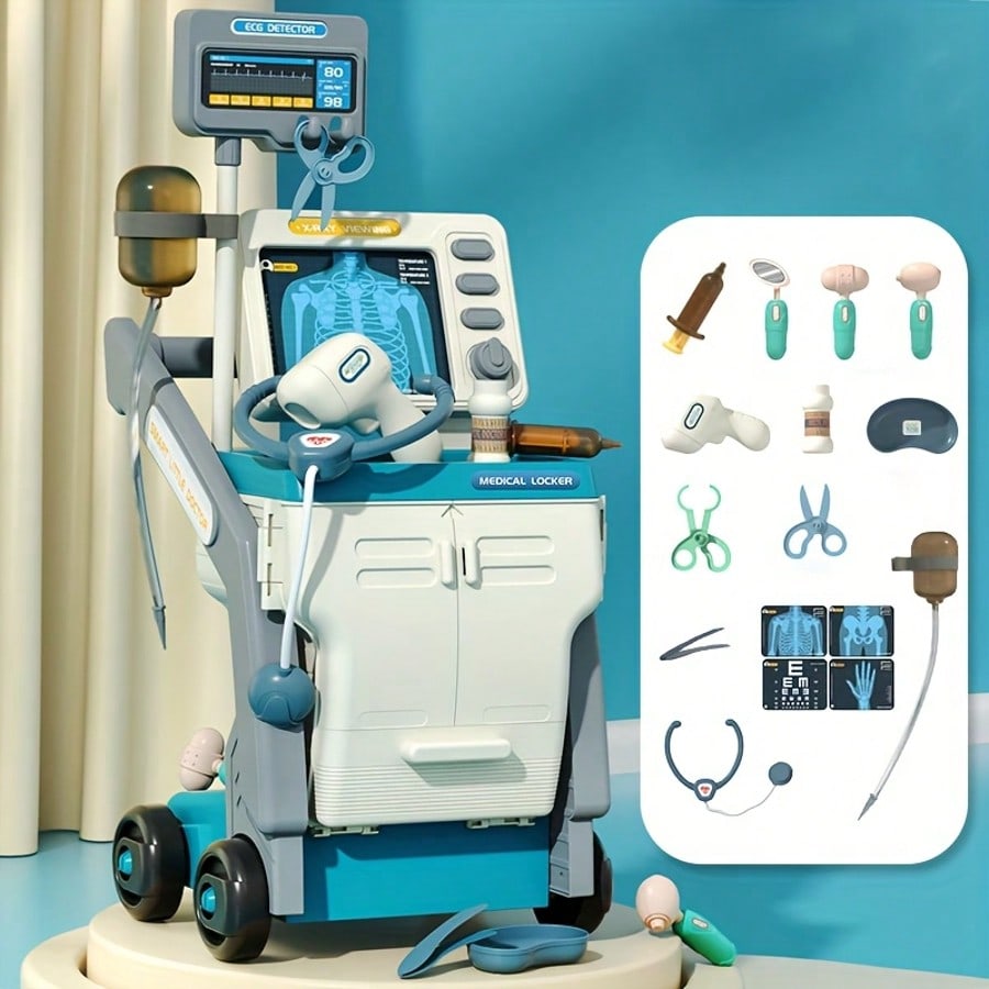 Медицинская тележка и верстак, игровой набор для малышей, набор для ролевых игр «Доктор-медсестра», 14 аксессуаров, включая мобильную тележку, стетоскоп, синий
Медицинская тележка и верстак, игровой набор для малышей, набор для ролевых игр «Доктор-медсестра», 14 аксессуаров, включая мобильную тележку, стетоскоп, синий