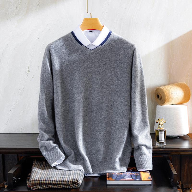 Мужской свитер из 100% кашемира с V-образным вырезом и цветными блоками - Базовый слой трикотажа для осени/зимы, повседневный свитер. XXL серый
Мужской свитер из 100% кашемира с V-образным вырезом и цветными блоками - Базовый слой трикотажа для осени/зимы, повседневный свитер. XXL серый