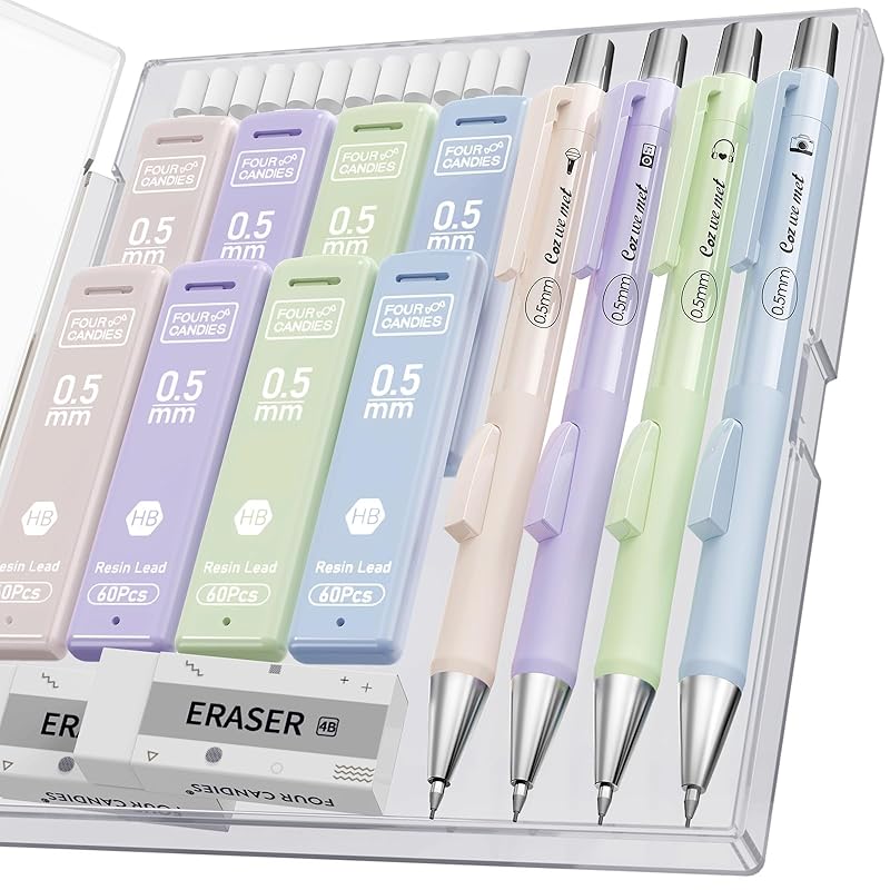 Four Candies mechanical pencil 0.5mm set of 4 side knock HB core refill (480 pieces) eraser eraser refill with cute girl boy
Four Candies mechanical pencil 0.5mm set of 4 side knock HB core refill (480 pieces) eraser eraser refill with cute girl boy