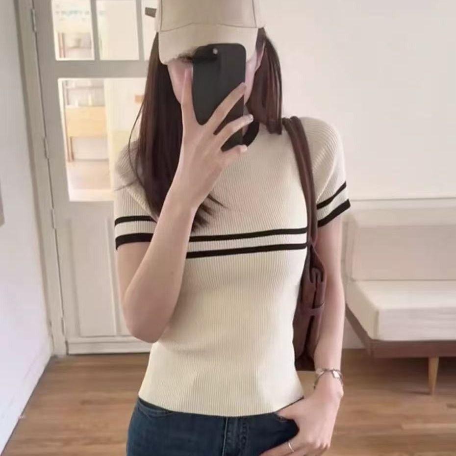 Striped Silk-knit Short-sleeved Front-shoulder T-shirt for Women in Summer, Suitable for Petite Girls, Unique and Special Short Top. One size абрикосовий
Striped Silk-knit Short-sleeved Front-shoulder T-shirt for Women in Summer, Suitable for Petite Girls, Unique and Special Short Top. One size абрикосовий