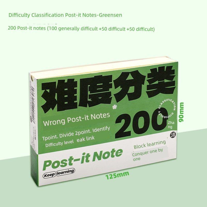 Grade Three Class Two Difficulty Classification Sticky Notes Sticky Tear-off Note Pad Good-looking Note Sticker Office Memo Greensen