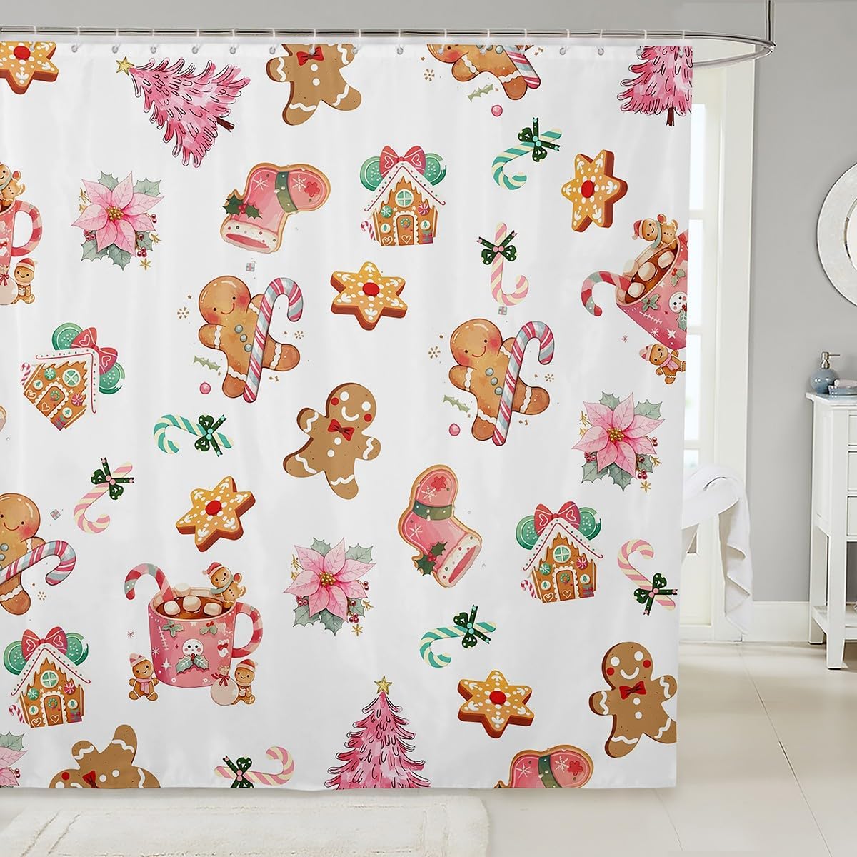 Cute Gingerbread House Christmas Shower Curtain, Waterproof Bathtub Decor For Merry Holiday Bathroom Styling With Festive Theme W60H190(CM)-1 Pcs
Cute Gingerbread House Christmas Shower Curtain, Waterproof Bathtub Decor For Merry Holiday Bathroom Styling With Festive Theme W60H190(CM)-1 Pcs