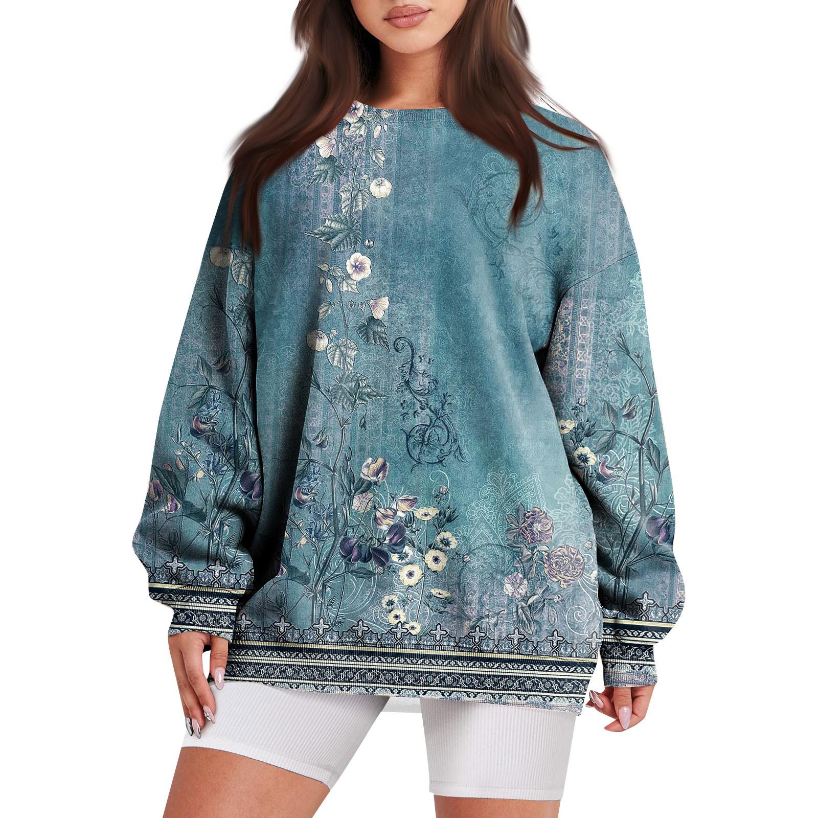 Женская повседневная свободная толстовка с длинными рукавами и круглым вырезом с цветочным принтом и карманом M циан
Женская повседневная свободная толстовка с длинными рукавами и круглым вырезом с цветочным принтом и карманом M циан