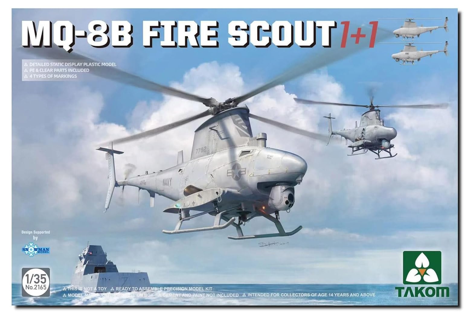 Пластиковая модель разведчика ВМС США Tacom Fire Scout TKO2165, цветное литье 1/35 MQ-8B 1 1
Пластиковая модель разведчика ВМС США Tacom Fire Scout TKO2165, цветное литье 1/35 MQ-8B 1 1
