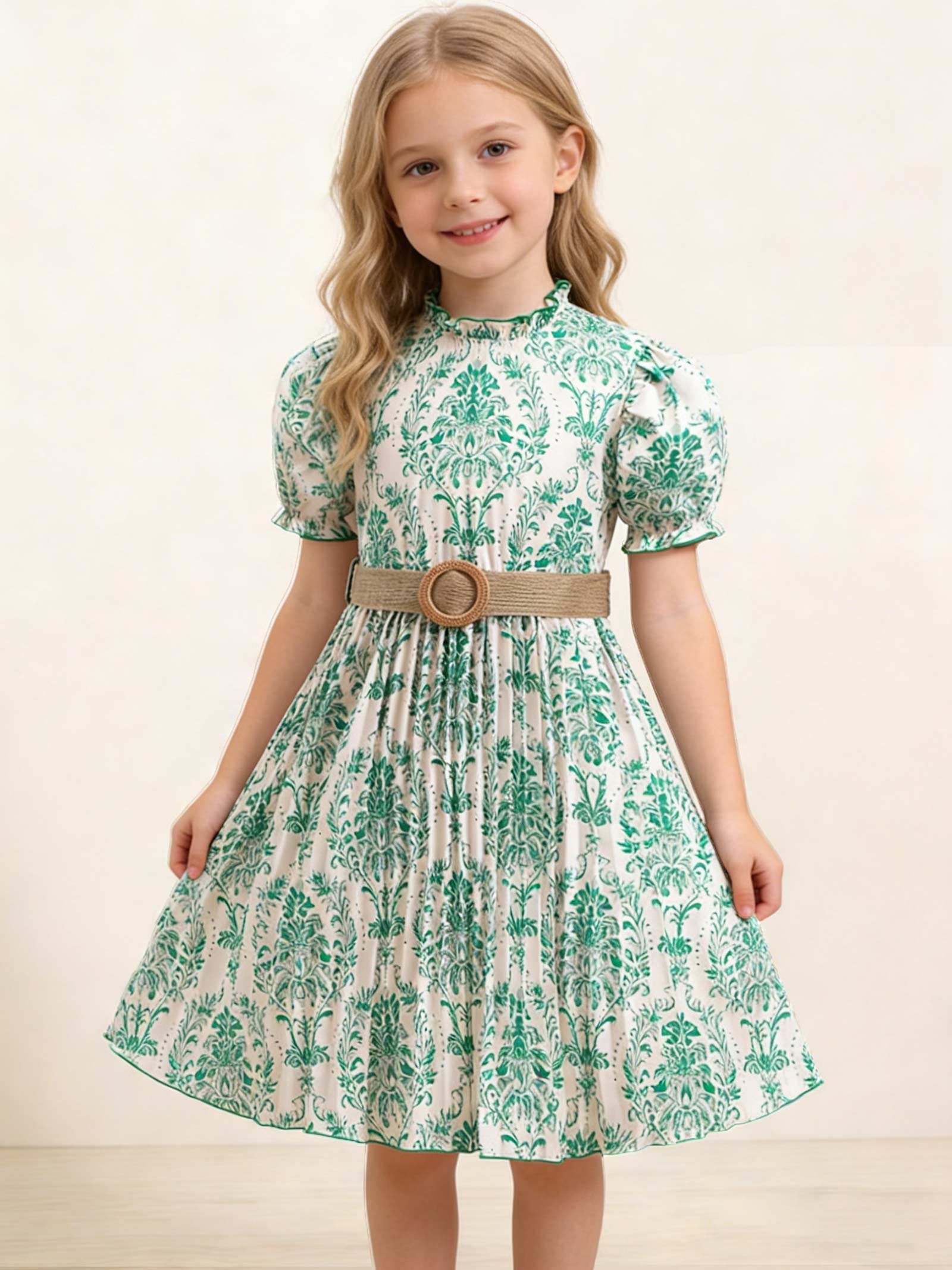 Girls Green Floral Print Puff Sleeve Pleated Dress with Belt, Vintage Ruffle Neck Summer Casual Dress for Kids 4-12Y 11-12Y зелений
Girls Green Floral Print Puff Sleeve Pleated Dress with Belt, Vintage Ruffle Neck Summer Casual Dress for Kids 4-12Y 11-12Y зелений