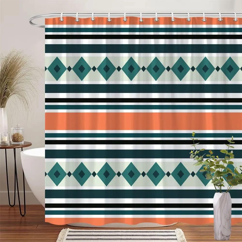 Modern Geometric Striped Shower Curtain, Teal Black Orange Gray Diamond Design,Bold Horizontal Stripes,Vibrant Contrast,12 Hooks W60H190(CM)-1 Pcs
Modern Geometric Striped Shower Curtain, Teal Black Orange Gray Diamond Design,Bold Horizontal Stripes,Vibrant Contrast,12 Hooks W60H190(CM)-1 Pcs