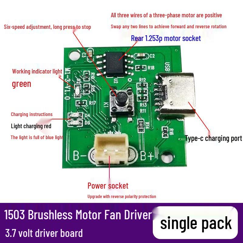 Плата Circuit Board з прямим приводом Type-C для міні-безщіткового двигуна ручного вентилятора (1503, 1104 Універсальний) Product Batch Line May Vary
Плата Circuit Board з прямим приводом Type-C для міні-безщіткового двигуна ручного вентилятора (1503, 1104 Універсальний) Product Batch Line May Vary