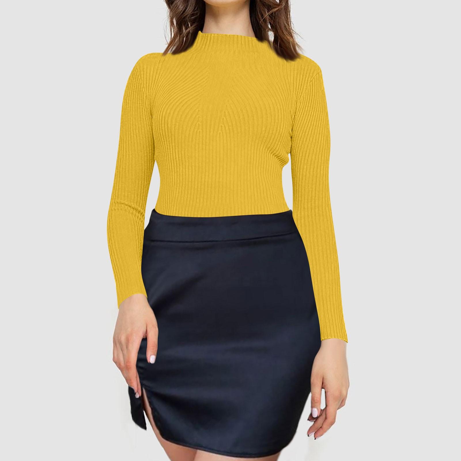 Женский модный повседневный однотонный свитер с длинным рукавом, тонкий свитер, пуловер, топ L жёлтый
Женский модный повседневный однотонный свитер с длинным рукавом, тонкий свитер, пуловер, топ L жёлтый