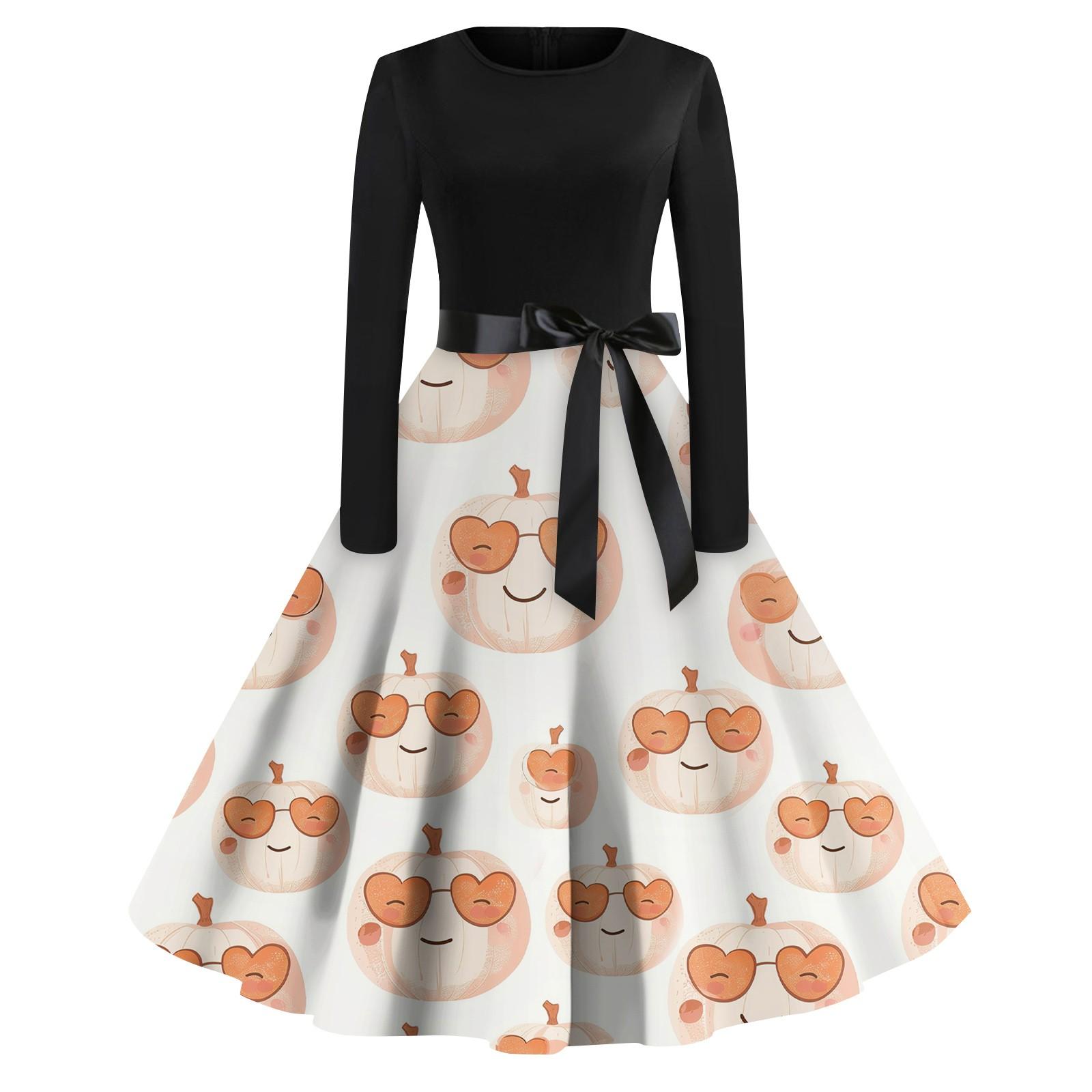 Женское повседневное модное платье с длинным рукавом и принтом, вечернее повседневное платье с круглым вырезом XL белый