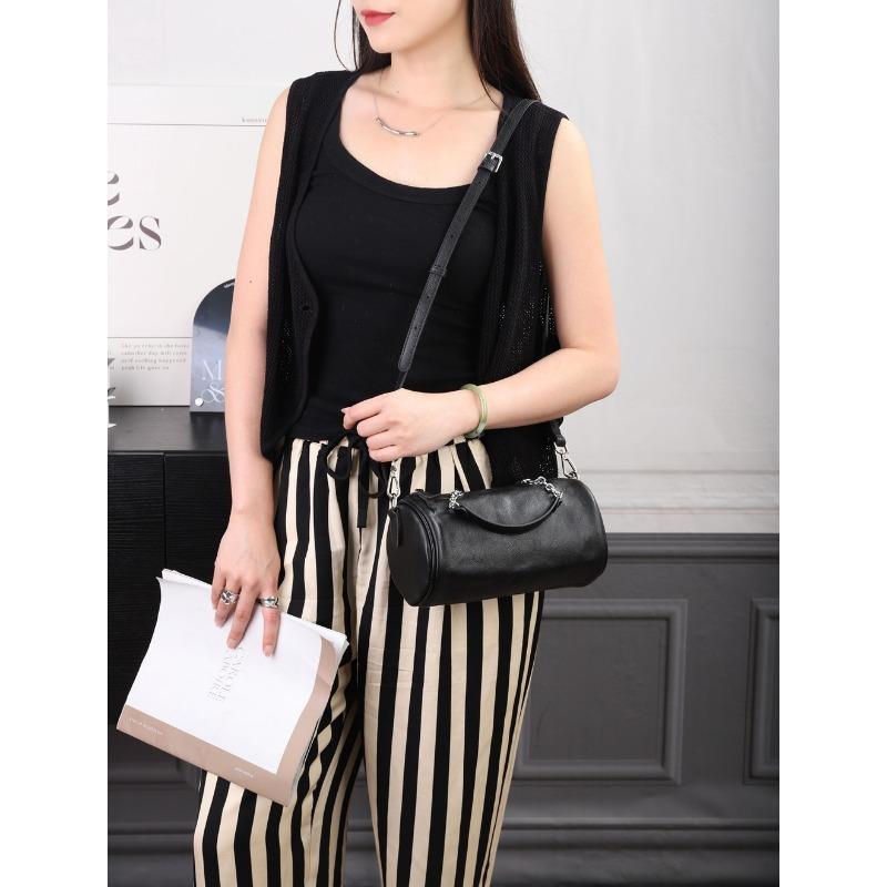 Портативная цилиндрическая сумка-подушка на цепочке, универсальная сумка через плечо на одно плечо One Size чёрный