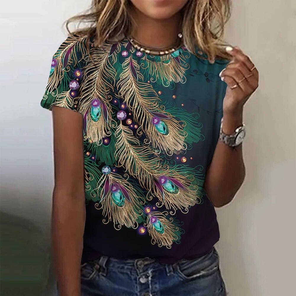 Летняя повседневная футболка с коротким рукавом и круглым вырезом для женщин, с 3D-принтом павлиньих перьев, уличная одежда, модная 6XL
Летняя повседневная футболка с коротким рукавом и круглым вырезом для женщин, с 3D-принтом павлиньих перьев, уличная одежда, модная 6XL