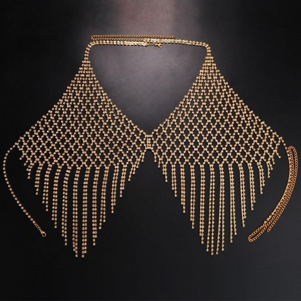 Cheap Mesh Rhinestone Tassel Bra Chain Bikini Body Accessories Festival