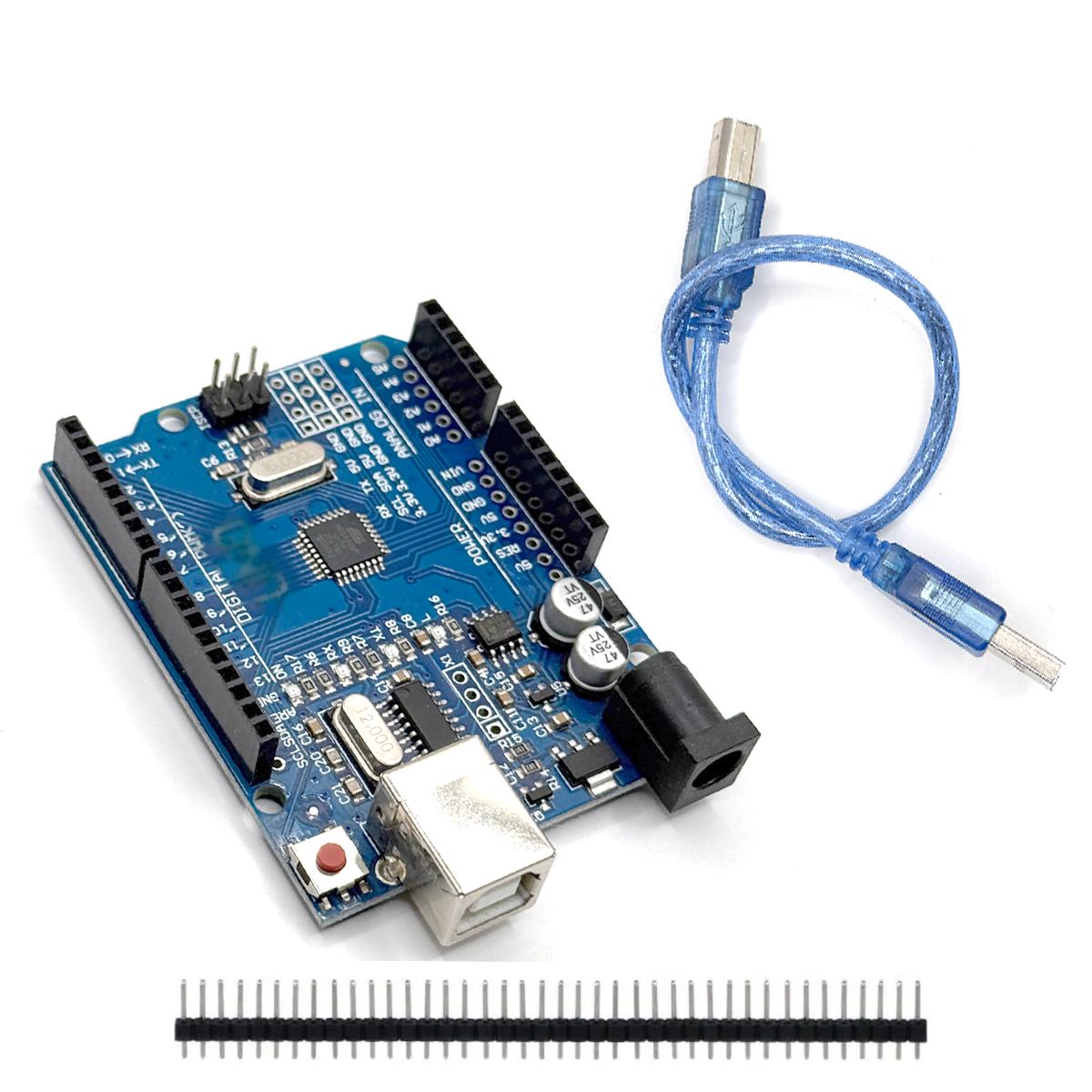 UN0 R3 Board ATmega328P Development Board with Pin Header and Cable Compatible with Arduino IDE Projects
UN0 R3 Board ATmega328P Development Board with Pin Header and Cable Compatible with Arduino IDE Projects