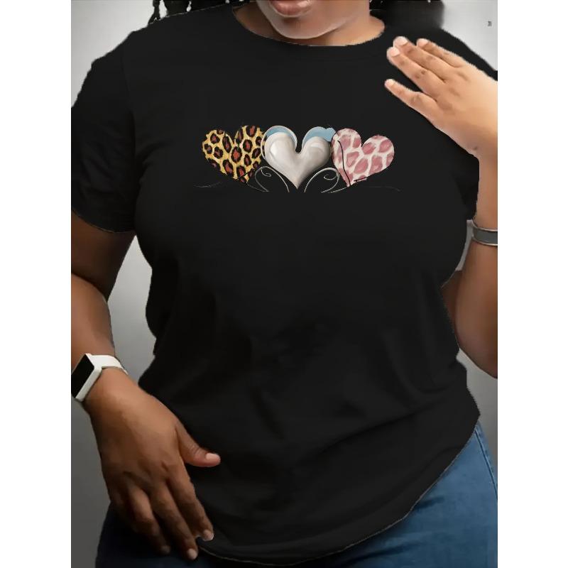 European Size Women S Plus Size T-Shirt - Soft Breathable - White Background with Leopard Print Hearts - Relaxed Fit Round Neck Tee for Women 4XL чорний
European Size Women S Plus Size T-Shirt - Soft Breathable - White Background with Leopard Print Hearts - Relaxed Fit Round Neck Tee for Women 4XL чорний