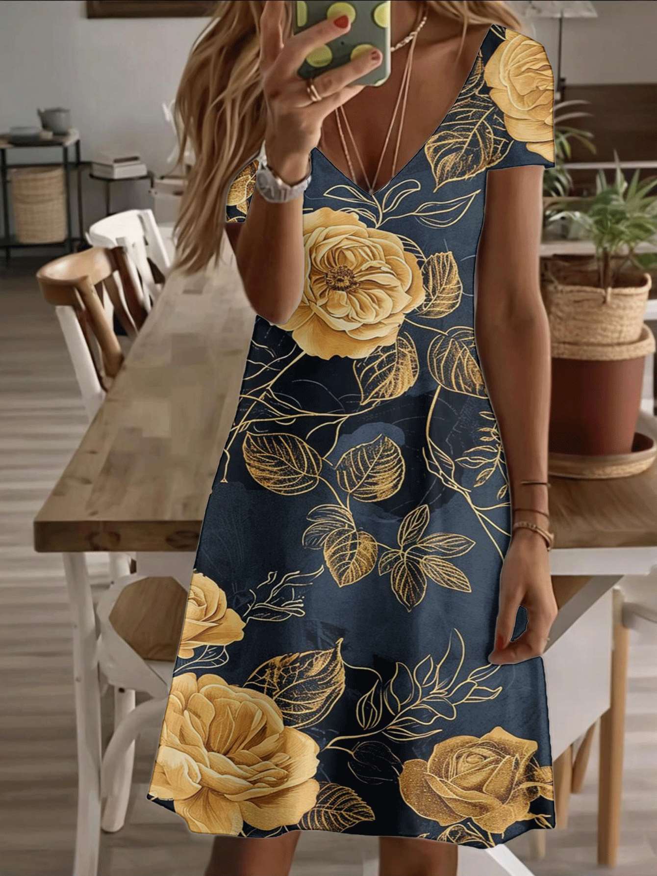 Vneck shortsleeve midi dress elegant yellow rose floral print pattern 3D highquality printing durable casual fashion summer outfit trendy feminine sty 8XL дубильная кора
Vneck shortsleeve midi dress elegant yellow rose floral print pattern 3D highquality printing durable casual fashion summer outfit trendy feminine sty 8XL дубильная кора