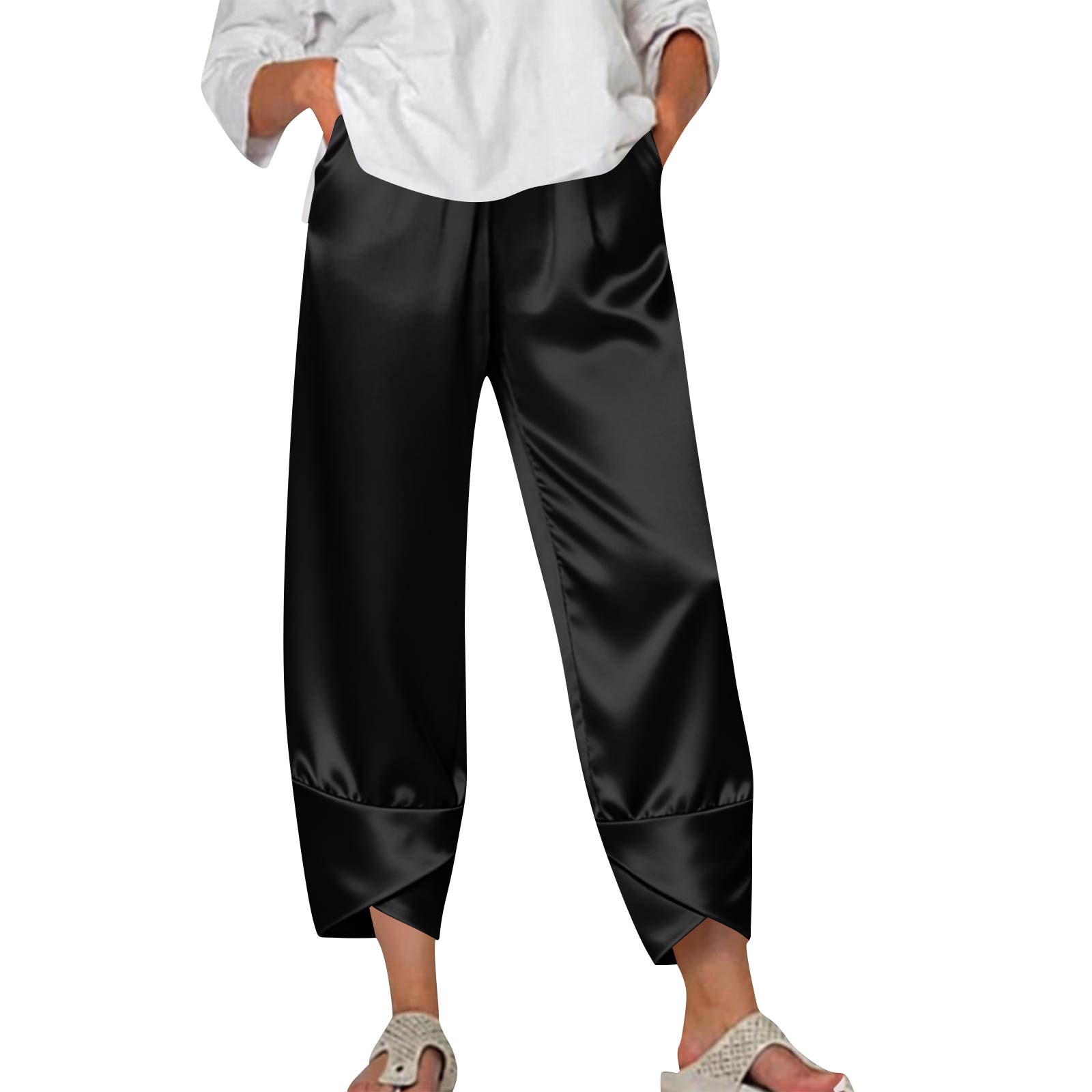 Women’s Loose Fit Satin Wide Leg Pants with Pockets Cropped Ankle Length Trousers Casual Relaxed Silky Tapered Hem Design L чёрный
Women’s Loose Fit Satin Wide Leg Pants with Pockets Cropped Ankle Length Trousers Casual Relaxed Silky Tapered Hem Design L чёрный