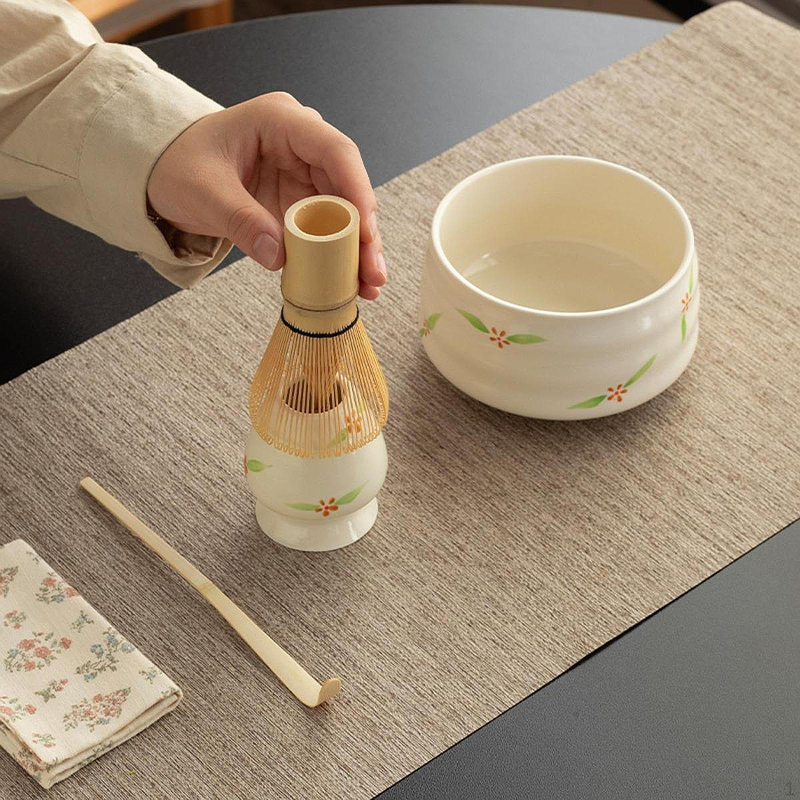 Японский набор для приготовления чая матча из 4 предметов, портативный совок, традиционная чаша для белый