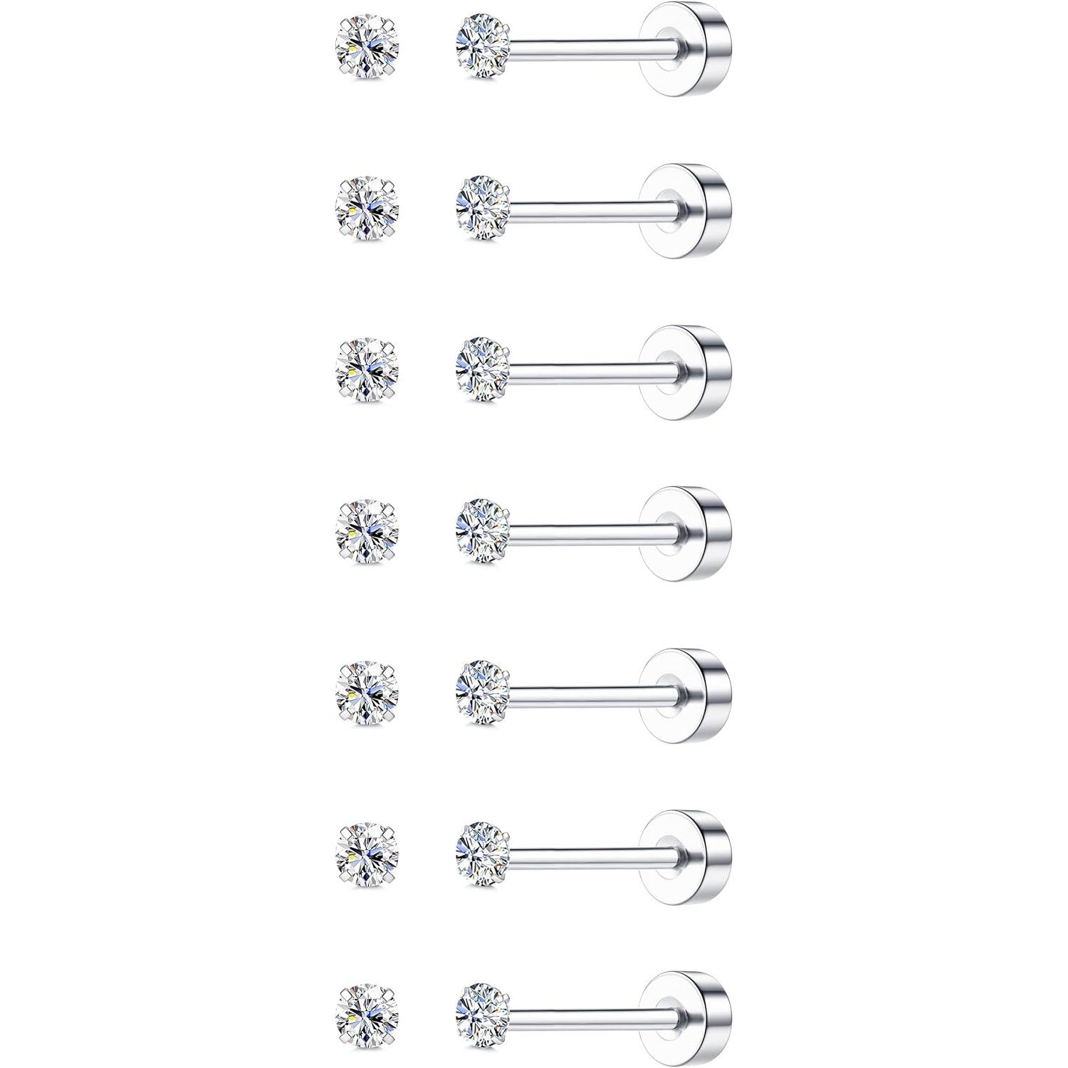 Bobisty 7 Pairs Gold Plated 5A CZ Flat Back Earrings Surgical Stainless Steel Studs for Women Men Dainty Cartilage Earrings
Bobisty 7 Pairs Gold Plated 5A CZ Flat Back Earrings Surgical Stainless Steel Studs for Women Men Dainty Cartilage Earrings