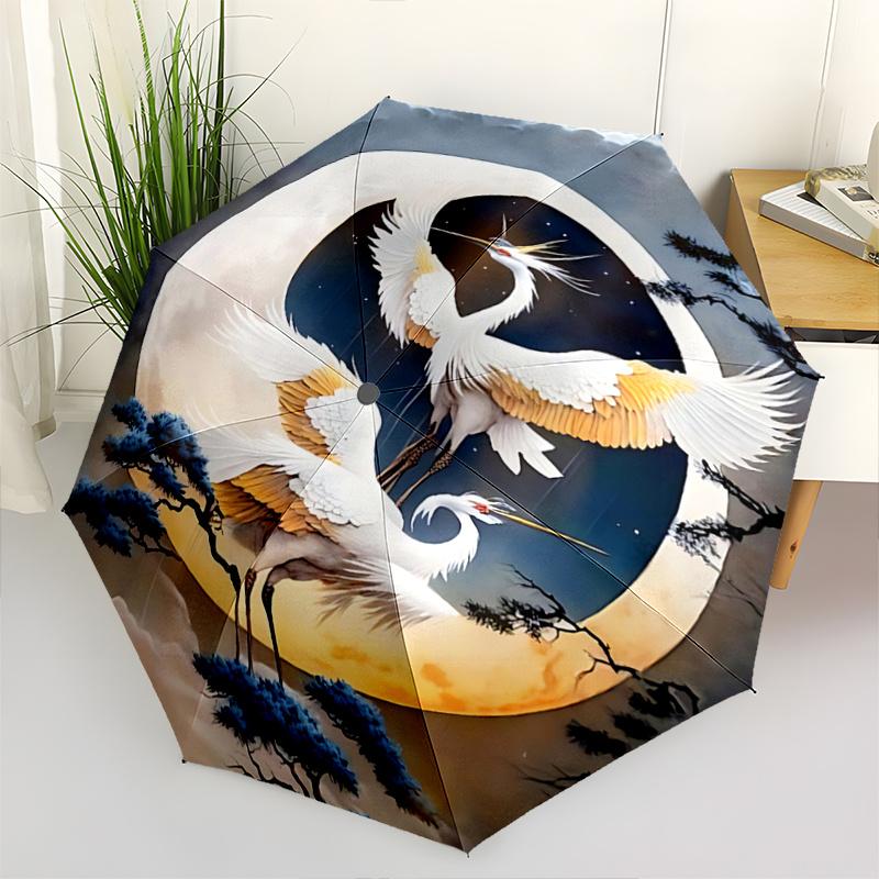 1pc Elegant Crane Dance Moonlit Night Auto Open Close Umbrella - Portable 3-Fold Design with Iron Frame, Perfect for Outdoor, Festive Gifts, Trav
1pc Elegant Crane Dance Moonlit Night Auto Open Close Umbrella - Portable 3-Fold Design with Iron Frame, Perfect for Outdoor, Festive Gifts, Trav