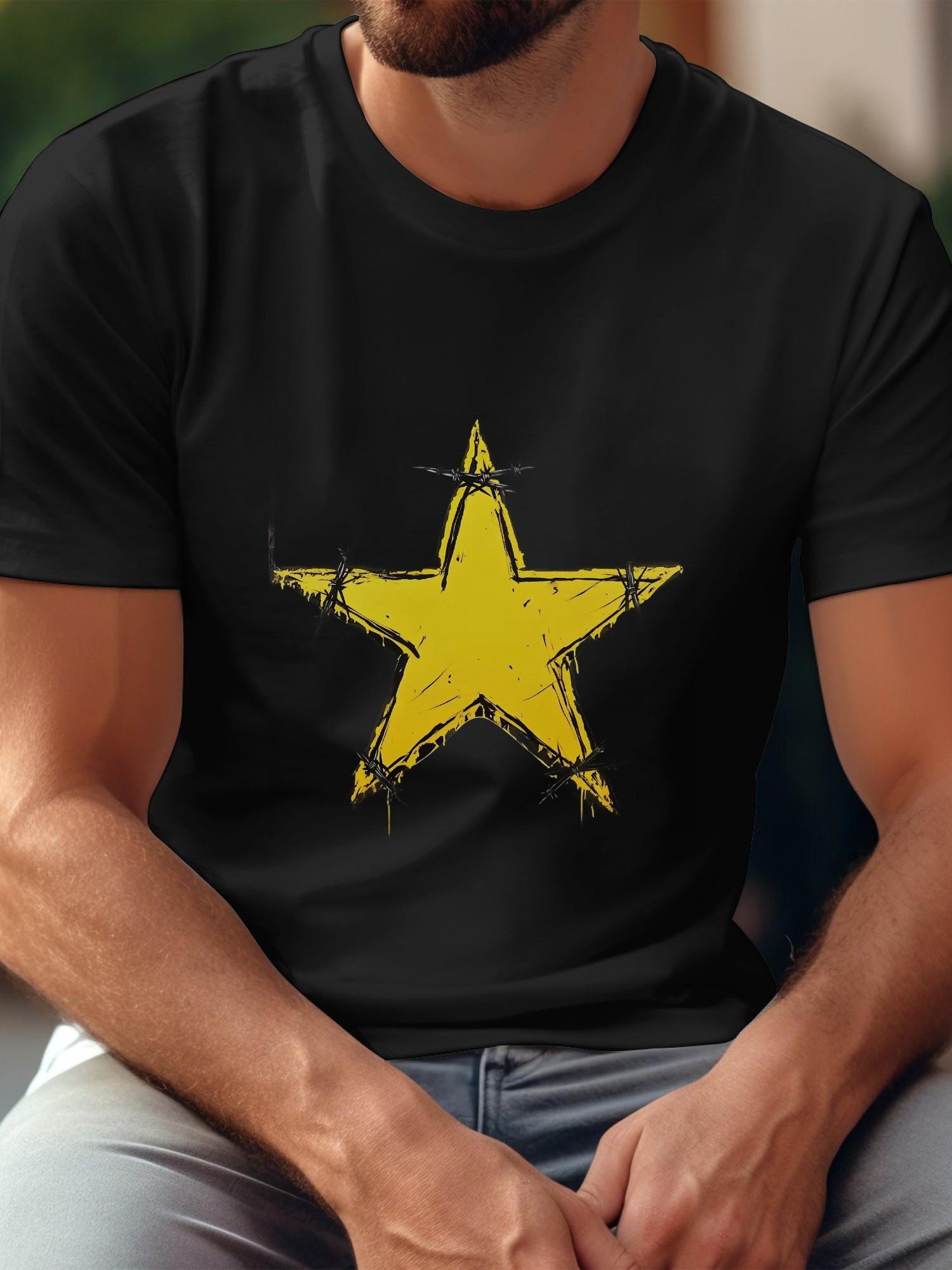 1pc Black Graphic T-shirt with Yellow Star & Barbed Wire Design - 180g Cotton Crew Neck Short Sleeve Tee XXL
1pc Black Graphic T-shirt with Yellow Star & Barbed Wire Design - 180g Cotton Crew Neck Short Sleeve Tee XXL