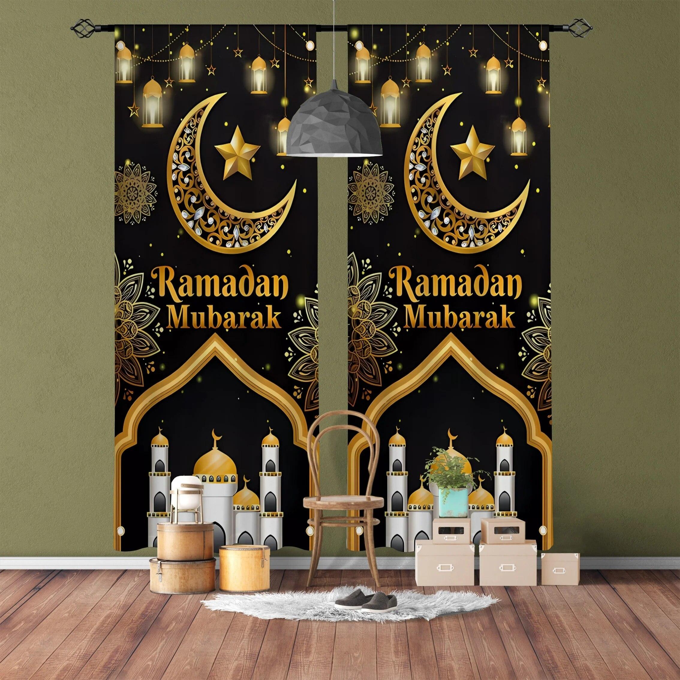 2 шт., занавеска для Рамадана, акварельные фонарики с красивым цветком, Золотая Луна, шторы, карманный декор, Рамадан, драпировка с принтом W50xH130(CM)x2PCS-Grommet Top
2 шт., занавеска для Рамадана, акварельные фонарики с красивым цветком, Золотая Луна, шторы, карманный декор, Рамадан, драпировка с принтом W50xH130(CM)x2PCS-Grommet Top