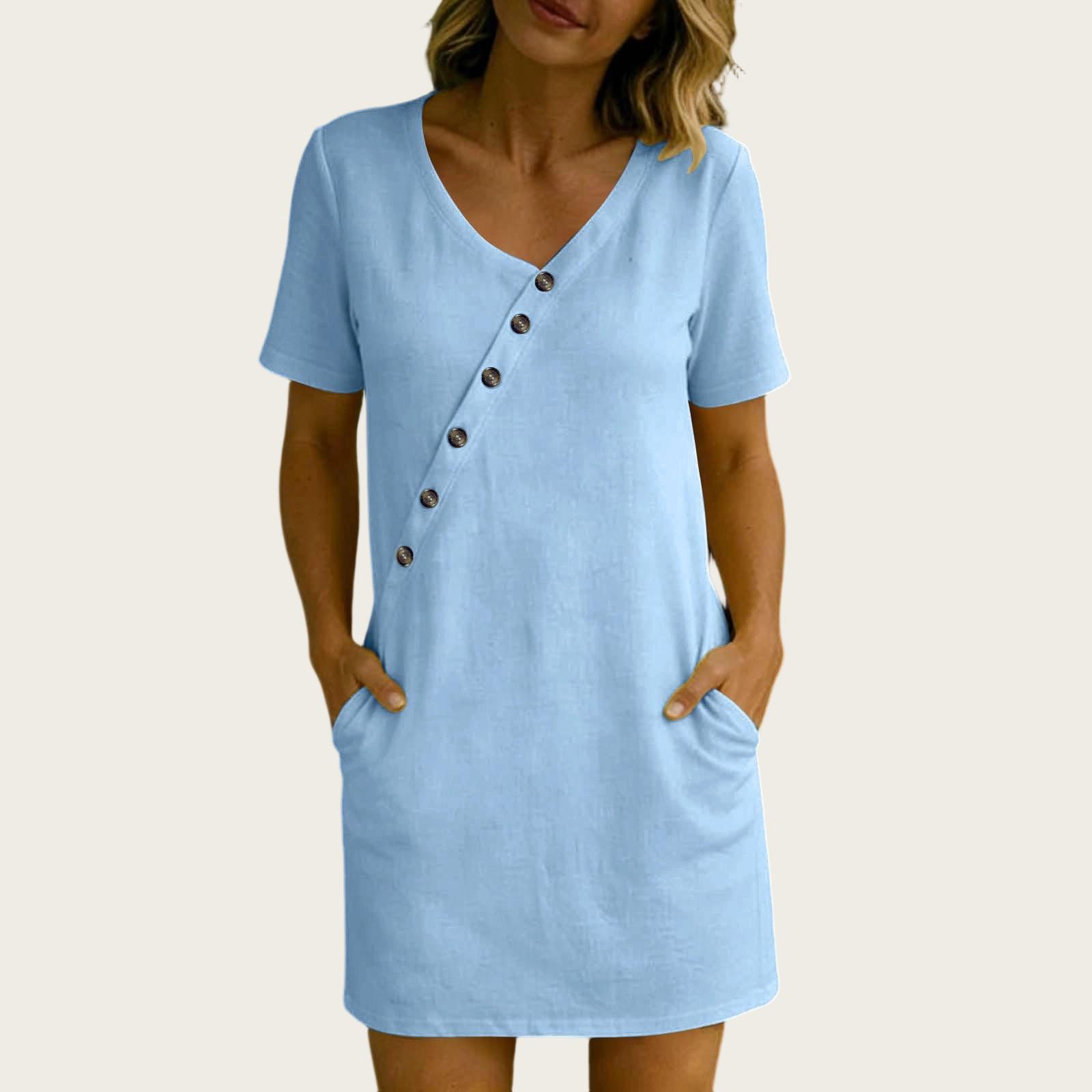Women Summer Casual V Neck Button Detail Short Dress with Pockets Lightweight Loose Fit Short Sleeve Dress for Daily Wear S
Women Summer Casual V Neck Button Detail Short Dress with Pockets Lightweight Loose Fit Short Sleeve Dress for Daily Wear S