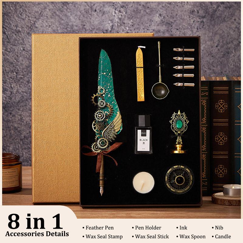 8pcs Machine Feather Pen Set,Wax Seal Stamp&Stick,Replaceable 5 Nib,Creative Quill Writing Artist Calligraphy Signature Pen 7004 зелений
8pcs Machine Feather Pen Set,Wax Seal Stamp&Stick,Replaceable 5 Nib,Creative Quill Writing Artist Calligraphy Signature Pen 7004 зелений