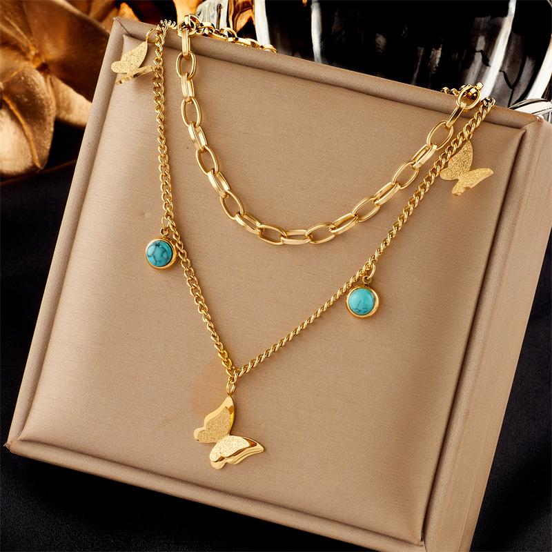 Gold Plated Double Layer Butterfly Turquoise Necklace, Stainless Steel Paperclip Chain Choker, Waterproof Jewelry for Women Gift золотой
Gold Plated Double Layer Butterfly Turquoise Necklace, Stainless Steel Paperclip Chain Choker, Waterproof Jewelry for Women Gift золотой