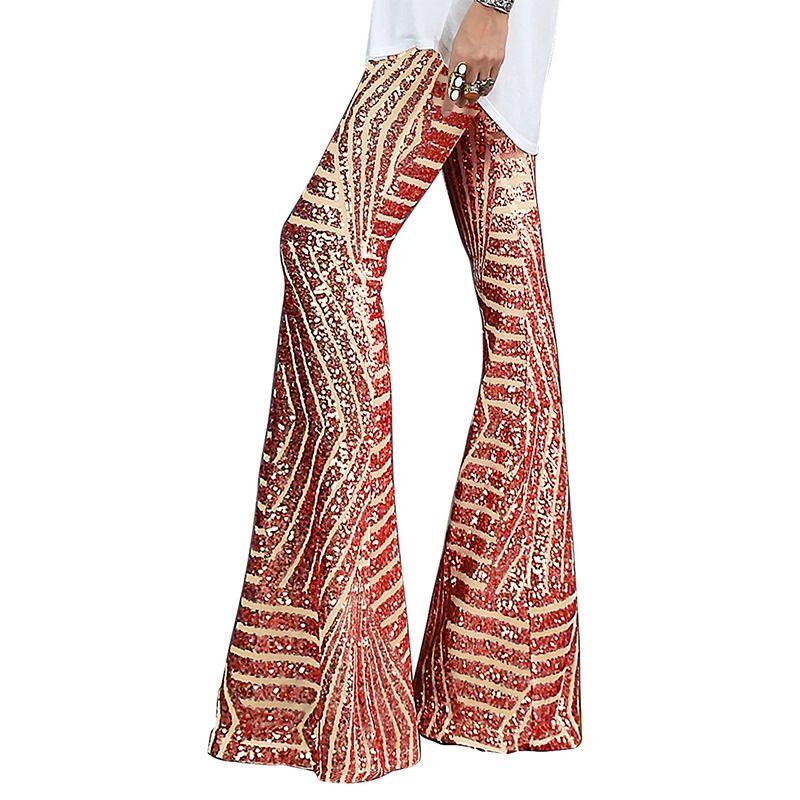 Casual Pants with High Waist Loose Wide Legs Sequins Burgundy S
Casual Pants with High Waist Loose Wide Legs Sequins Burgundy S