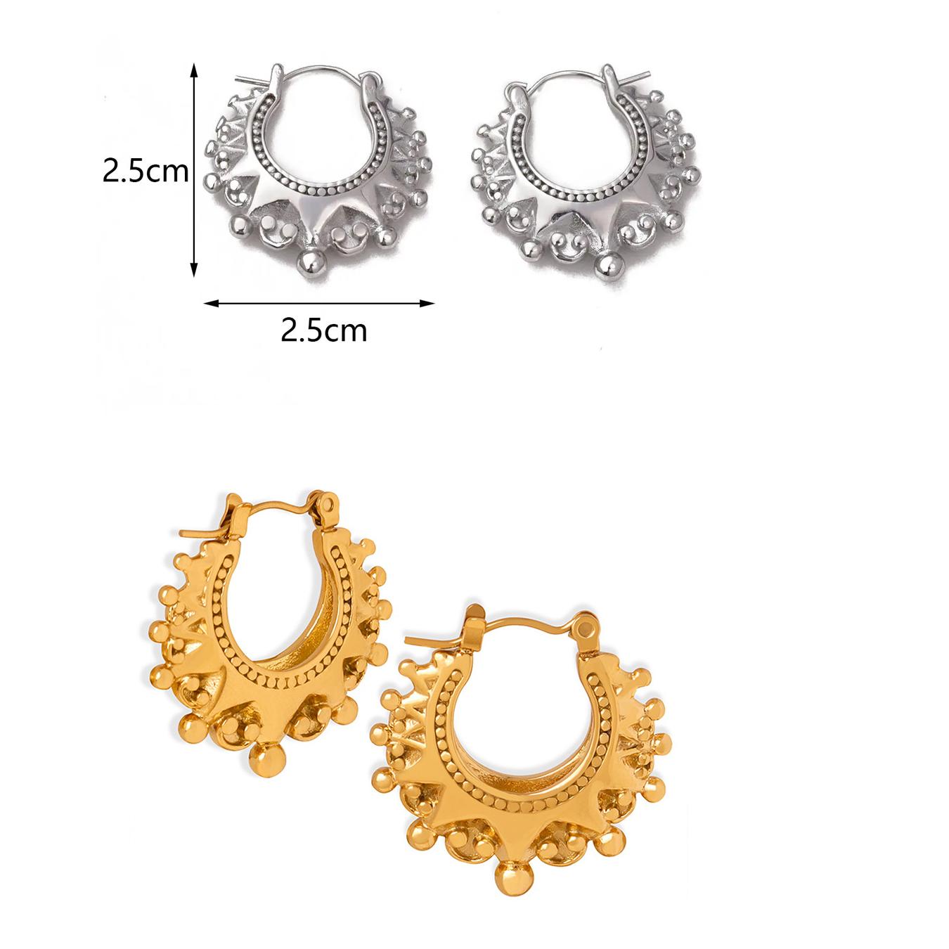 CARLIDANA Non Tarnish Vintage Womens Gold Color Stainless Steel Waterproof Hypoallergenic Spikes Beads Fashion Hoop Earring
CARLIDANA Non Tarnish Vintage Womens Gold Color Stainless Steel Waterproof Hypoallergenic Spikes Beads Fashion Hoop Earring
