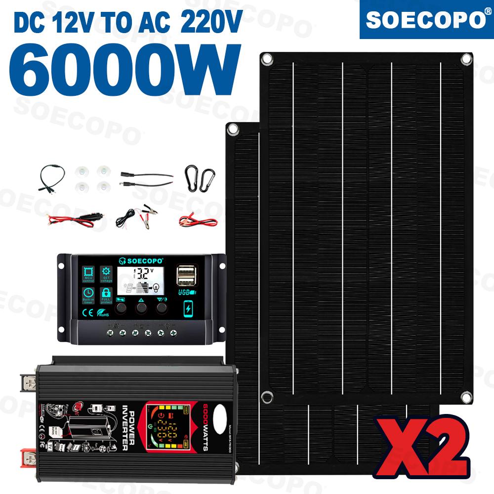 SOECOPO 6000W Home Camping RV Solar System Set 2×600W Portable Panels, Inverter (Dual USB, Universal Socket), 100A Controller
SOECOPO 6000W Home Camping RV Solar System Set 2×600W Portable Panels, Inverter (Dual USB, Universal Socket), 100A Controller