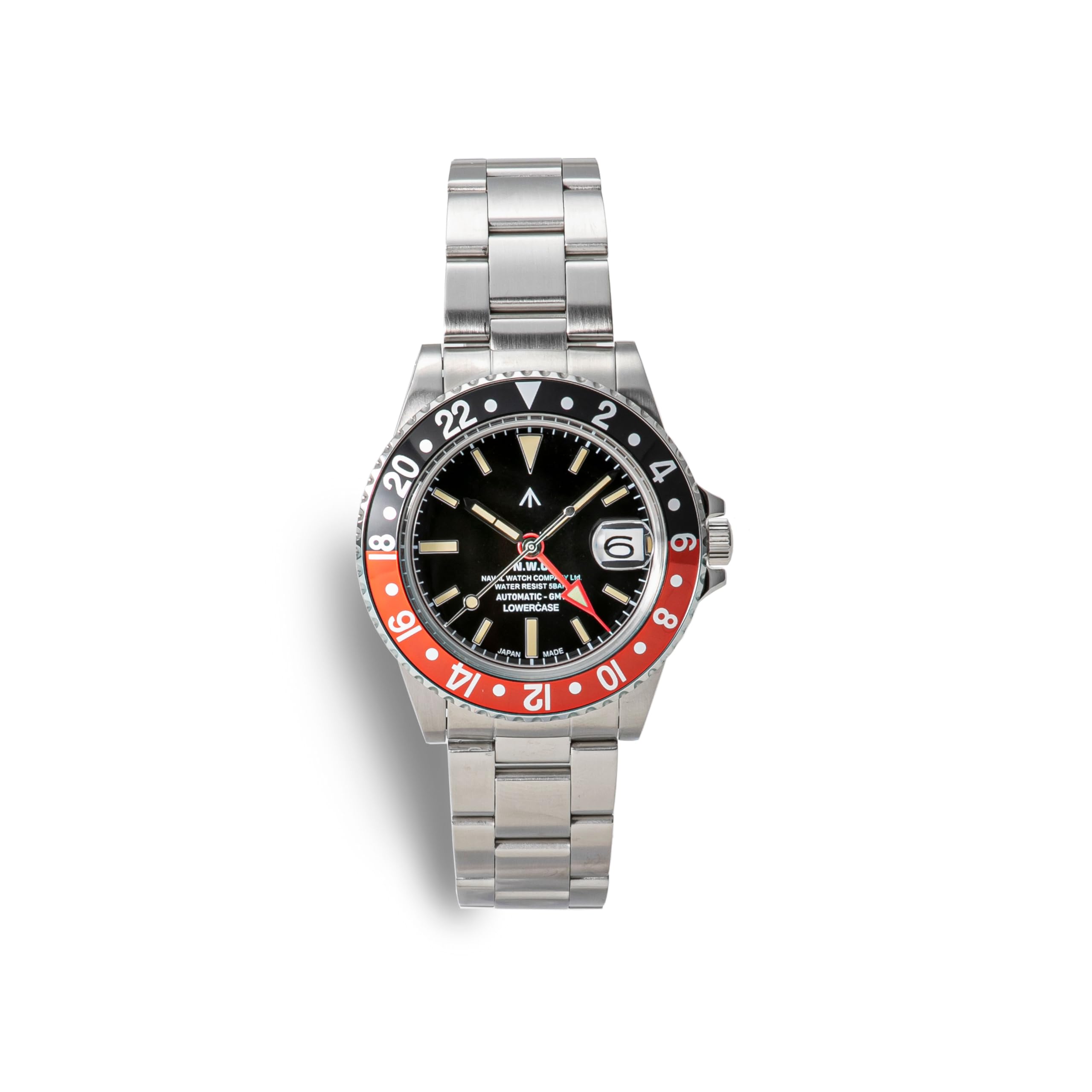 NAVAL WATCH Produced by GMT Black Bezel 3 links S metal band LOWERCASE:FRXD004 dial/BK&RD /
NAVAL WATCH Produced by GMT Black Bezel 3 links S metal band LOWERCASE:FRXD004 dial/BK&RD /