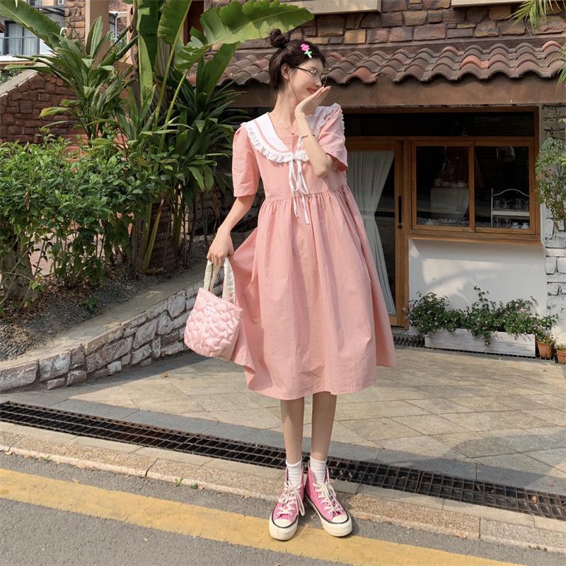 Mischievous Girl: Korean Fresh Sweet Sailor Collar Contrast Dress One Size рожевий
Mischievous Girl: Korean Fresh Sweet Sailor Collar Contrast Dress One Size рожевий