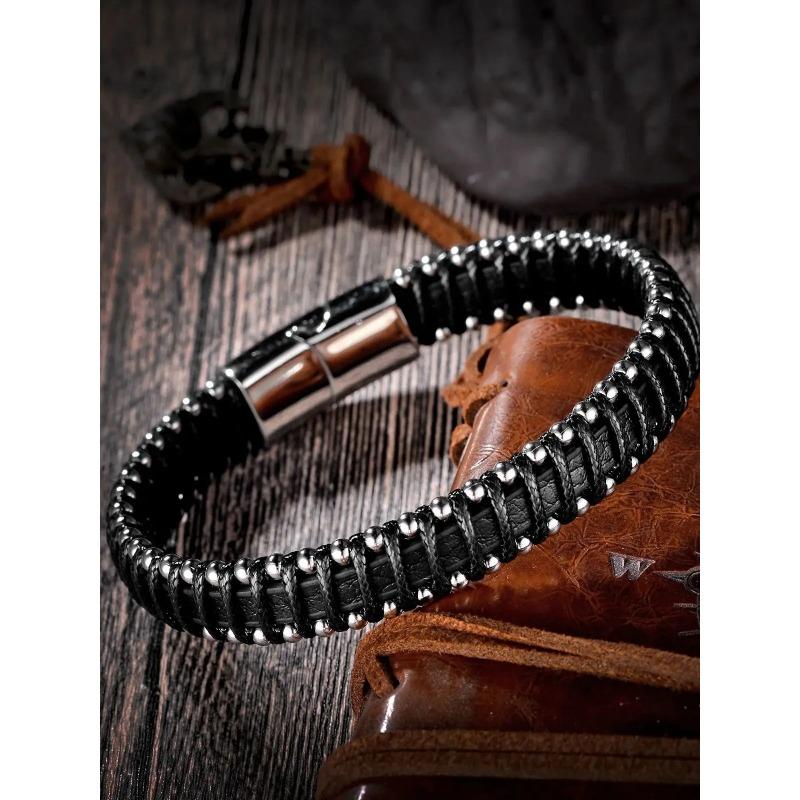 Плетеные веревочные тканые черные кожаные мужские браслеты в стиле панк, браслет из нержавеющей стали для друга, очаровательные модные ювелирные изделия, подарки 21cm
Плетеные веревочные тканые черные кожаные мужские браслеты в стиле панк, браслет из нержавеющей стали для друга, очаровательные модные ювелирные изделия, подарки 21cm