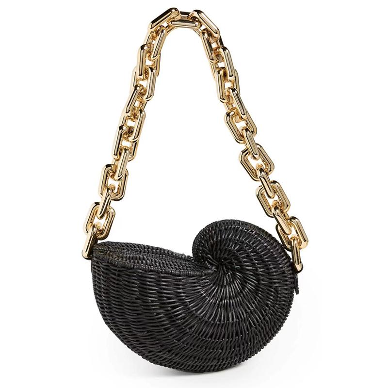 Luxury Conch Rattan Handbags Bohemian Shell Straw Bags for Women Thick Chains Shoulder Bag Wicker Woven Beach Designer Bag Tote about 23x10x18cm
Luxury Conch Rattan Handbags Bohemian Shell Straw Bags for Women Thick Chains Shoulder Bag Wicker Woven Beach Designer Bag Tote about 23x10x18cm