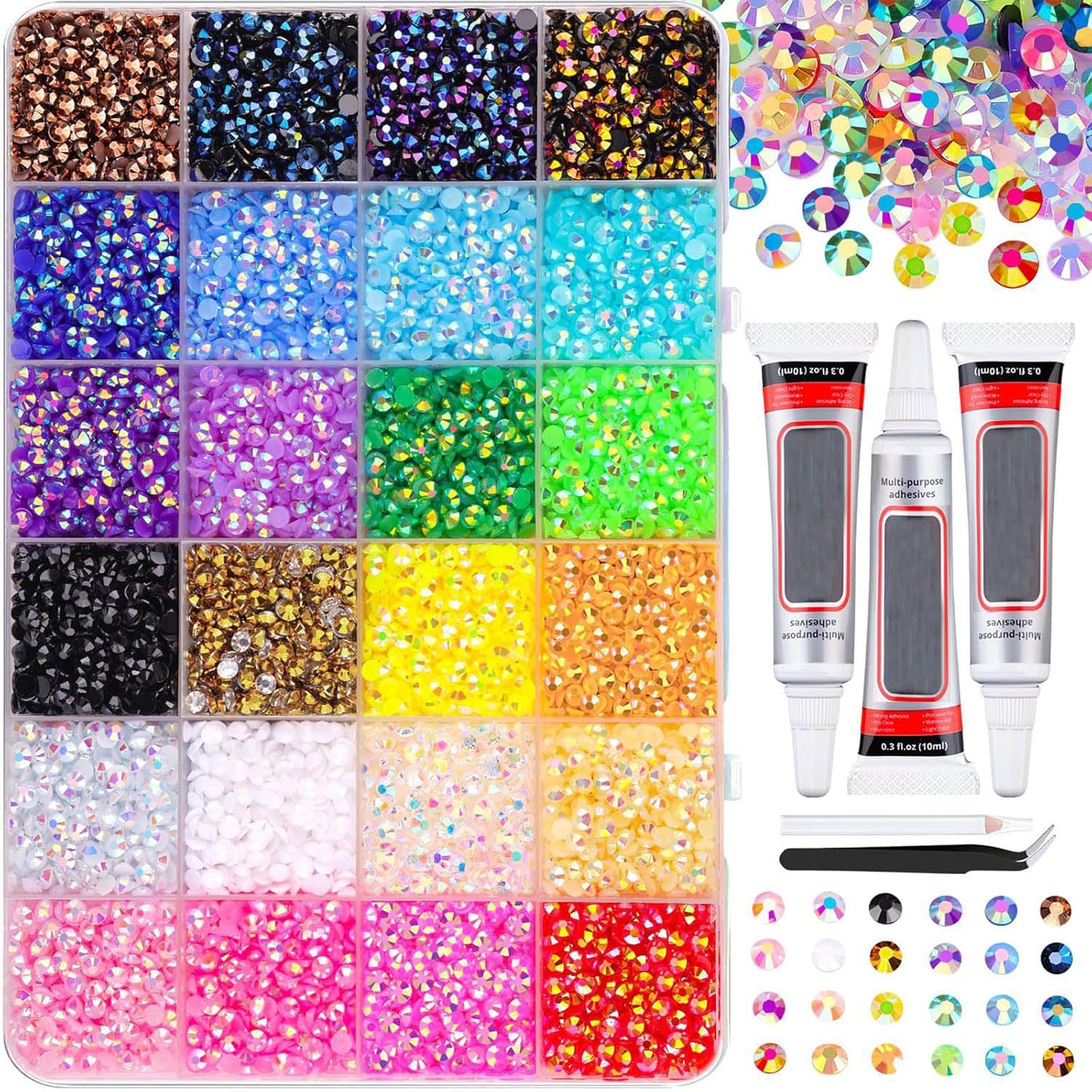 Colorful DIY Resin Rhinestone Kit Multicolor 3mm Flatback Gems with Tools and Glue for Nail Art Clothing Phone Cases Crafts
Colorful DIY Resin Rhinestone Kit Multicolor 3mm Flatback Gems with Tools and Glue for Nail Art Clothing Phone Cases Crafts